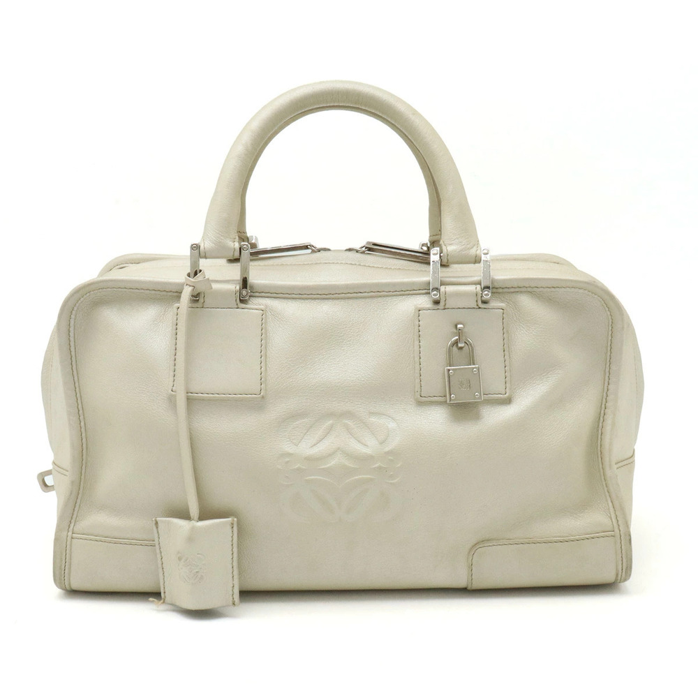 Loewe Amazona Anagram Handbag Boston Bag Leather Pearl Ivory White